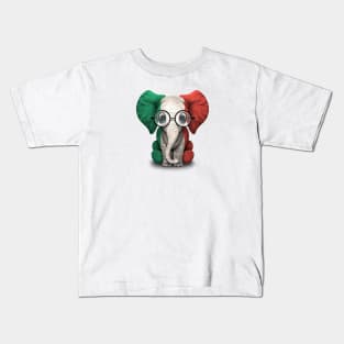 Baby Elephant with Glasses and Italian Flag Kids T-Shirt